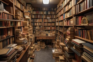 Obraz premium a library full of carefully organized books, each one in its own slot, created with generative ai