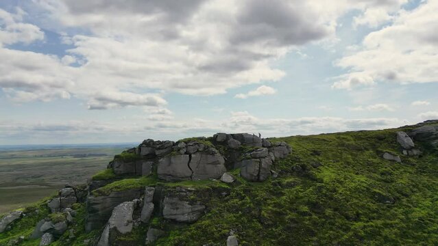Landscape of The summit of rocky Brown Willy hill range with cloudy sky in Bodmin Moor, Cornwall