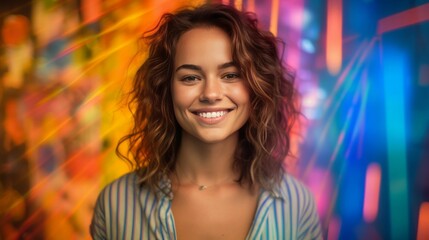 Naklejka premium AI generated illustration of a cheerful young woman with an ecstatic expression