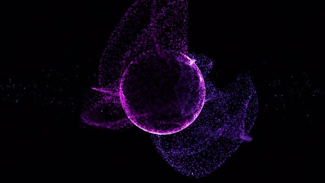 3d rendered animation of purple moving circle on a black background