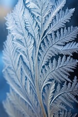 macro shot of intricate frost patterns on a window, created with generative ai