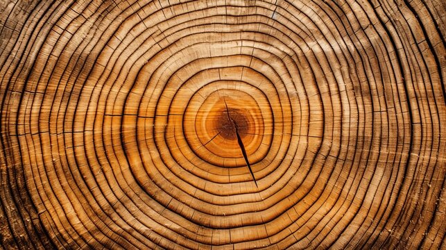 Stump of tree felled - section of the trunk with annual rings. Slice wood Generative AI