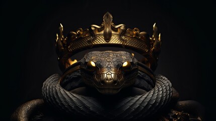 Golden crown with black snake on dark background Generative AI - obrazy, fototapety, plakaty