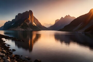 Fototapeta na wymiar sunrise over the lake generative by AI tool