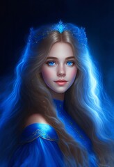 Naklejka na ściany i meble Portrait of a woman dressed in blue as a princess.