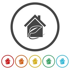 Eco house icon. Set icons in color circle buttons