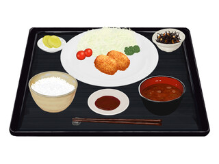 コロッケ定食　リアルイラスト