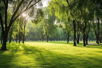 Fototapeta na wymiar Beautiful park scene in public park with green grass field