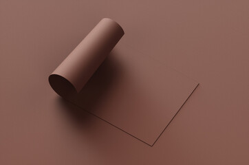 A twisted sheet of brown paper on a brown background. 3d rendering illustration.