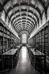 Fototapeta premium college library interior with rows of books, created with generative ai