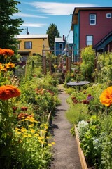 Obraz premium colorful community garden with blooming flowers, created with generative ai