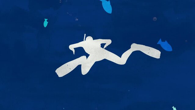 Scuba Diver Swimming Grungy Texture