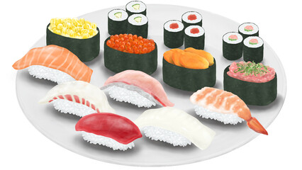 握り寿司盛り合わせ　Cコース　リアルイラスト