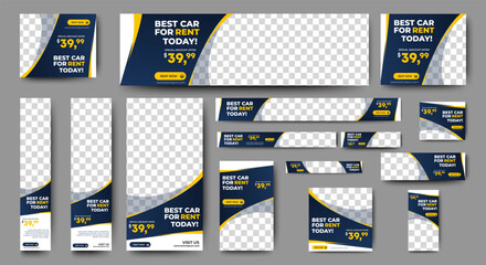 Car Rental web banners template design with image space. vector