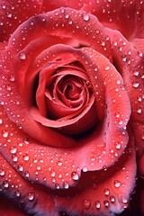 close-up of dewdrops on vibrant rose petals, created with generative ai