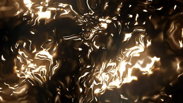3d illustration of glowing brown oil surface background, foil wavy, neon spectrum colors