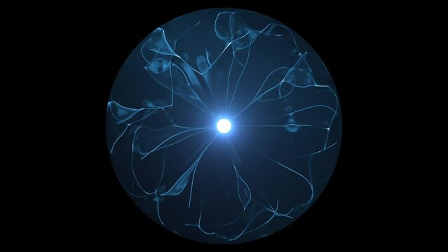 Abstract blue glowing energy ball on black background