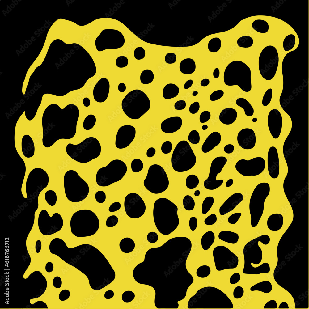 Poster Acid psychedelic black and yellow print with abstract melting blobs in retro hippie style.