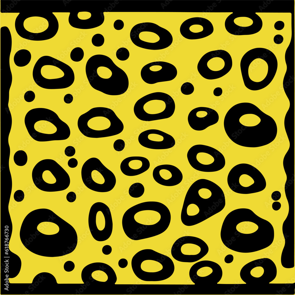 Poster Acid psychedelic black and yellow print with abstract melting blobs in retro hippie style.
