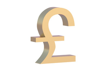 Pound sterling symbol isolated on white background. Golden currency sign. British money. 3d render