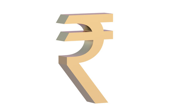 Rupee symbol isolated on white background. Golden currency sign. Indian money. 3d render