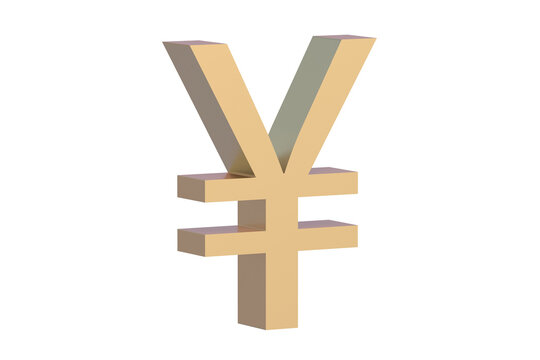 Yuan, yen symbol isolated on white background. Golden currency sign. Chinese, japanese money. 3d render