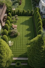 top view of a perfectly manicured lawn, created with generative ai