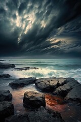 dark storm clouds gathering over the ocean, created with generative ai