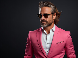 Fototapeta premium Portrait of a stylish, elegant man wearing dark glasses, Ai Generation