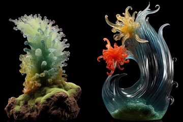 beautiful glass sculptures inspired by nature, created with generative ai