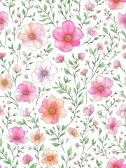 Watercolor flowers seamless pattern, flower pattern illustration.