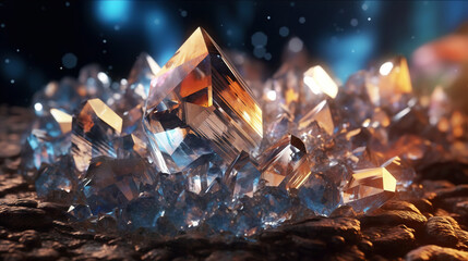 Amazing bright and shiny Astrophyllite crystal cluster background. Jewel mineral detailed macro. Generative AI