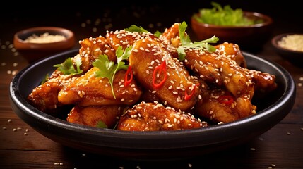 barbecue chicken wings with white sesame Generative AI