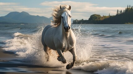Obraz na płótnie Canvas Elegant Horse Running on the Beach