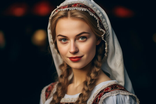Pretty woman in traditional slavic clothing