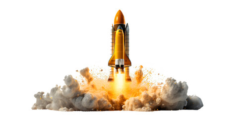 Rocket launch into space, concept of business startup, growth, website or project design, isolated on white background, generative ai - obrazy, fototapety, plakaty