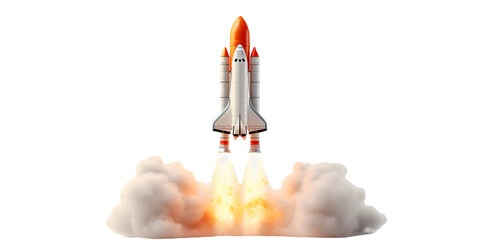 Rocket launch into space, concept of business startup, growth, isolated on white background, generative ai