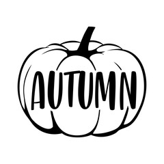 Logo con palabra autumn en calabaza para su uso en invitaciones y tarjetas 