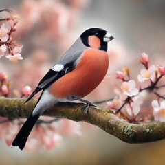 Naklejka premium AI generated Bullfinch perching on tree branch