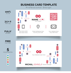 Peach and Green Bubbles Business Card Layout. Vector illustration with double-sided creative business card template.