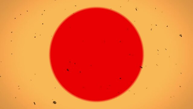 Looping animation of beige and red circles with an old film dusty filter