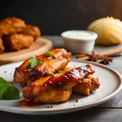Grilled chicken wings with barbecue sauce on a neutral backgroundl artificial intelligence background