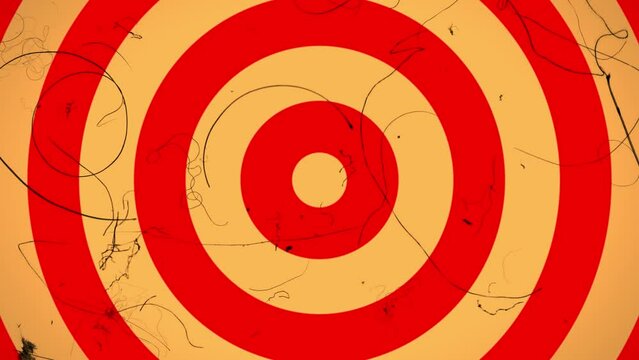 Looping animation of beige and red circles with an old film dusty filter