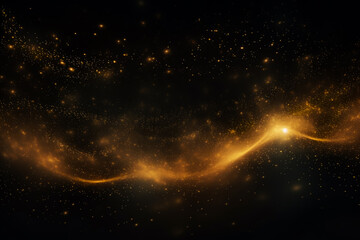 Obraz na płótnie Canvas Digital Gold Particles Wave and light abstract background with shining floor particle stars dust. Futuristic glittering Luxury golden sparkling on black background