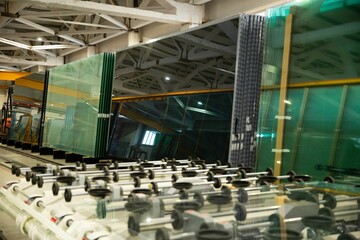 Manufacturing environment producing PVC windows in a factory