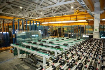 Manufacturing environment producing PVC windows in a factory