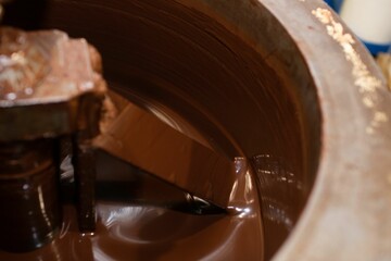 Closeup of the preparation of handmade chocolate candies