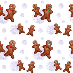 Watercolor cute gingerbread man Christmas pattern design suitable for wrapping and digital papers, scrapbooking etc.