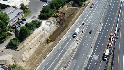 Aerial view of cars traveling along a highway road
