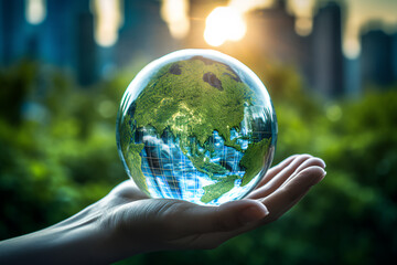 hands holding Globe Glass earth globe earth day World environment day concept, Forest